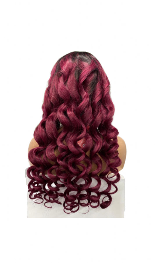 Red with black roots TRANSPARENT FRONTAL Wig